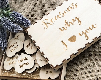 Boyfriend Gift 10 Reasons why I Love You Wooden Box and Hearts