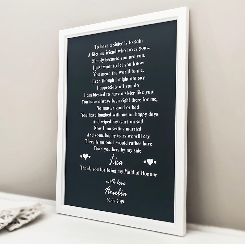 to my maid of honor on my wedding day