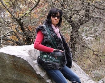 Women Leather Vest, Sheepskin Vest, Patchwork Boho Vest, Leather Gilet, Handmade Vest, Women Body Warmer, Leather jacket, Lamb Fur Vest