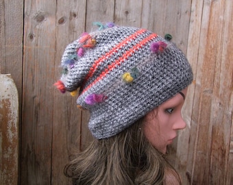 Wool Women Hat, Slouchy Knit Hat, Winter Hat, Hand Knit Hat, Daily Wear Beanie, Knitted Accessories, Fashion Hat