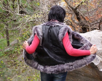 Women Leather Vest, Sheepskin Vest, Patchwork Boho Vest, Leather Gilet, Handmade Vest, Women Body Warmer, Leather jacket, Lamb Fur Vest