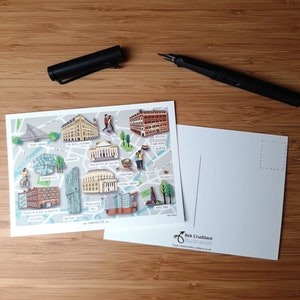 Illustrierte Karte Manchester, England - Manchester Postkarte - Handgezeichnete Karte - Gebäude Illustration - Manchester Karte