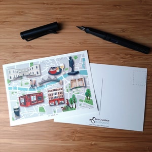 Illustrierte Landkarte Dublin Postkarte - Irland Postkarte - Landkartenpostkarte - Liberties Postkarte - Dublin Postkarte - Kilmainham Gaol Postkarte