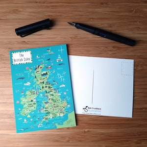 Illustrierte Karte der Britischen Inseln - Postkarte - Handgezeichnete Landkarte Postkarte