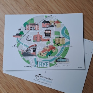 Mappa illustrata Rye - Cartolina - Cartolina mappa disegnata a mano
