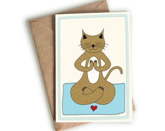 Yoga Cat in the Lotus Position - Greeting Card - Blank Card - Illustrated & Hand-drawn Stationery - Made in UK - Note Card