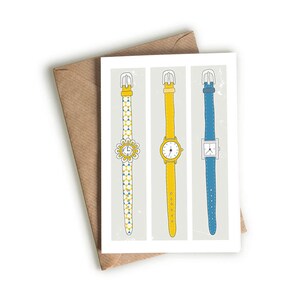 Funky Wrist Watches Card - Time - Quirky Card - Hand-drawn - Illustrated & Hand-drawn Stationery - Made in UK - Blank Card