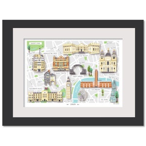 Illustrated Map London, Angleterre - A4 - Carte dessinée à la main - Affiche - Cadeau parfait - Prêt à cadre - Tate Illustration, London Print