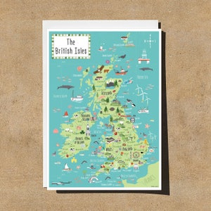 Map of British Isles Card Children's UK map Hand-drawn Illustrated & Hand-drawn Stationery Made in UK Blank Card image 1