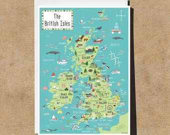 Map of British Isles Card - Children's UK map - Hand-drawn - Illustrated & Hand-drawn Stationery - Made in UK - Blank Card