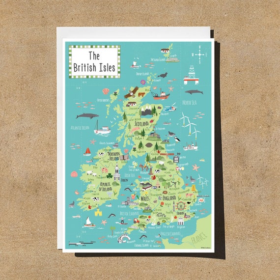 Map Of British Isles Card Children S Uk Map Hand Drawn Etsy