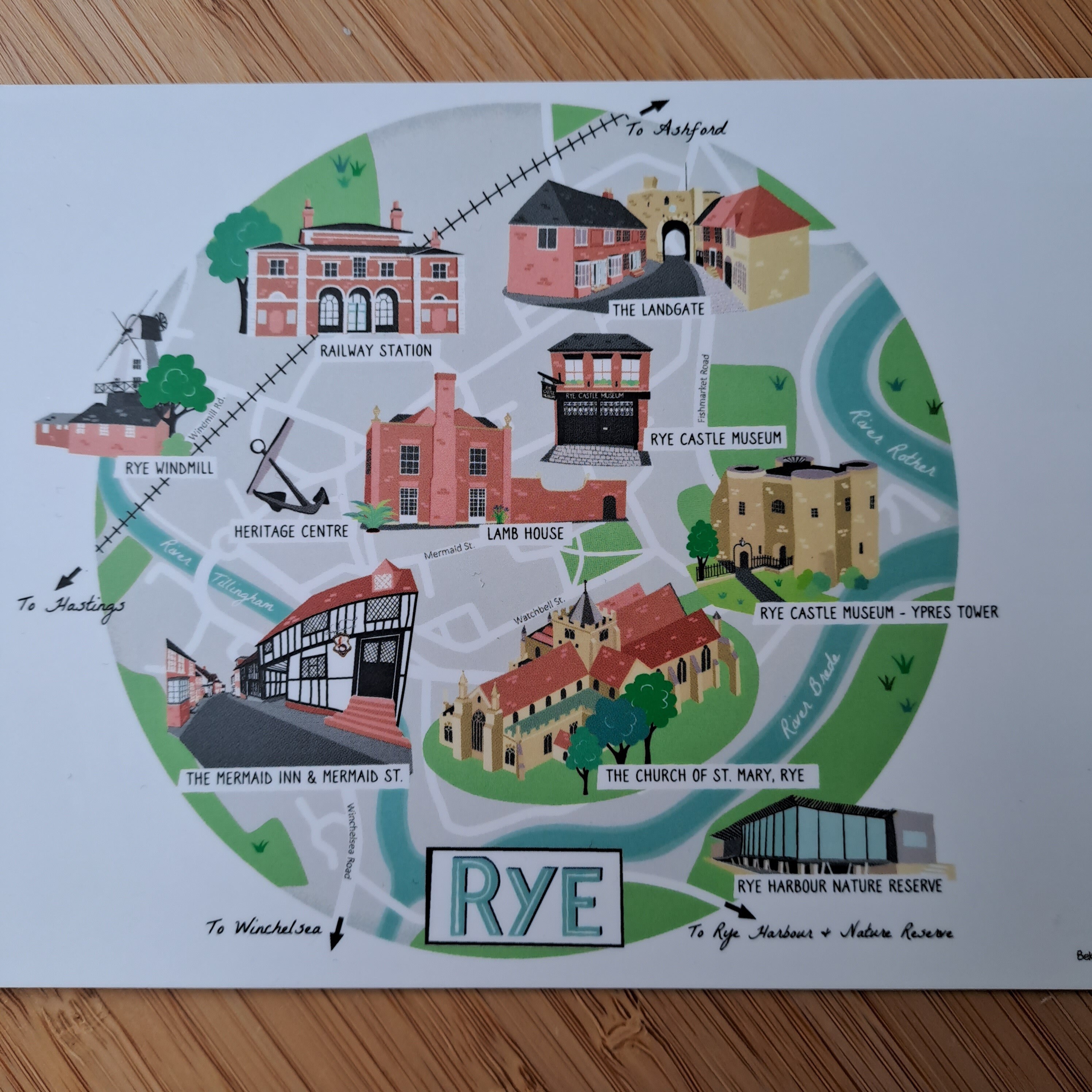 Train Map Rye Illustrated Map Rye - Postcard - Hand-drawn Map Postcard - Etsy