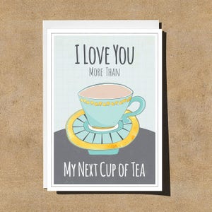 Romantische Tea Cup - liefde - romantisch - eigenzinnige Card - handgetekende - geïllustreerde & handgetekende briefpapier - Made in Verenigd Koninkrijk - lege kaart