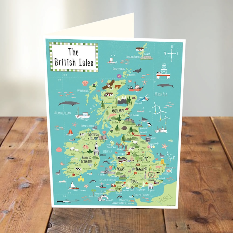 Map of British Isles Card Children's UK map Hand-drawn Illustrated & Hand-drawn Stationery Made in UK Blank Card image 2