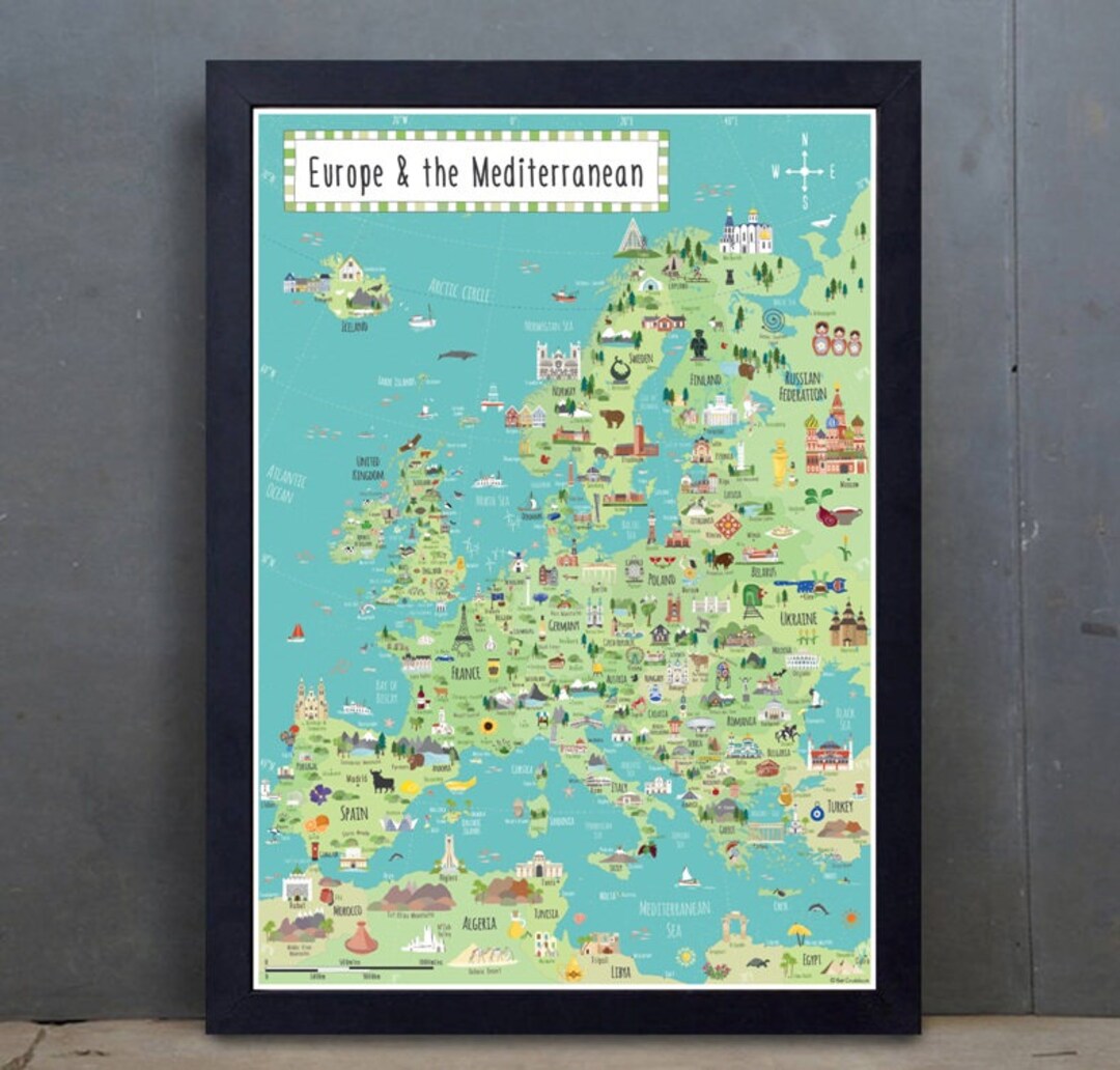 Buy Illustrated Map of Europe Children's Europe Map A1 Online in India  Etsy