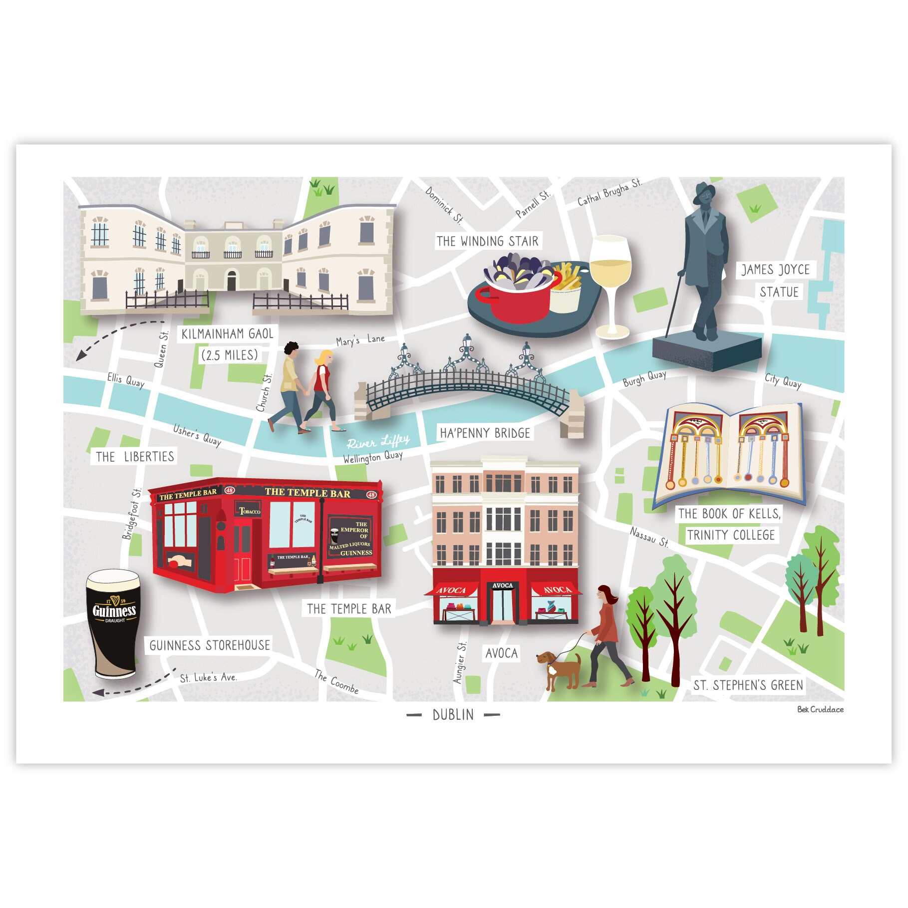 Illustrated Map Dublin, Ireland A4 Hand-drawn Map Poster Perfect Gift ...