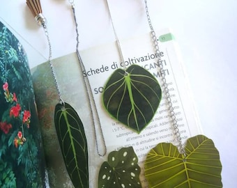 TROPICAL LEAF BOOKMARK, original painted bookmark, plants illustrations botanical leaves art one of a kind