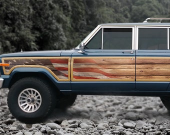 Jeep Grand Wagoneer replacement American Flag wood grain vinyl kit decals cut to fit