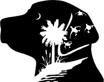 Dog head duck hunting decal palmetto tree SC hunter decal lab hunting dog cars trucks coolers cups