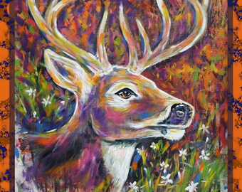 Deer hand painted original art print available as canvas prints or vinyl decals in assorted sizes