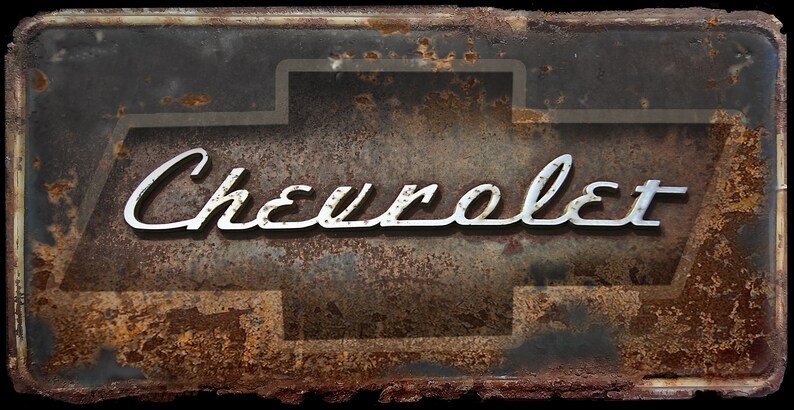 Chevrolet vintage license plate printed graphic rusted image | Etsy