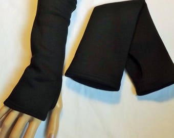 Long black mittens 37 cm Cotton fleece/women's mittens/mitten sleeves