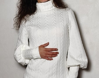 Jersey de mujer marfil, jersey antiguo con mangas abullonadas Plume d'Ange Sanlivine