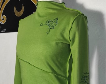 Modelo único Talla 36 Sudadera de mujer verde manzana con bordado de hojas de vid