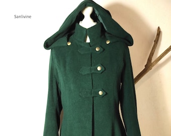 Manteau pure laine "Phybienight" grande capuche elfique amovible  manches brodé papillon  Capuche elfique lutin Sanlivine