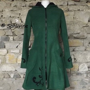 Longue veste femme grande Capuche elfique Elfrith en polaire vert sapin jacket green Elf hood image 2