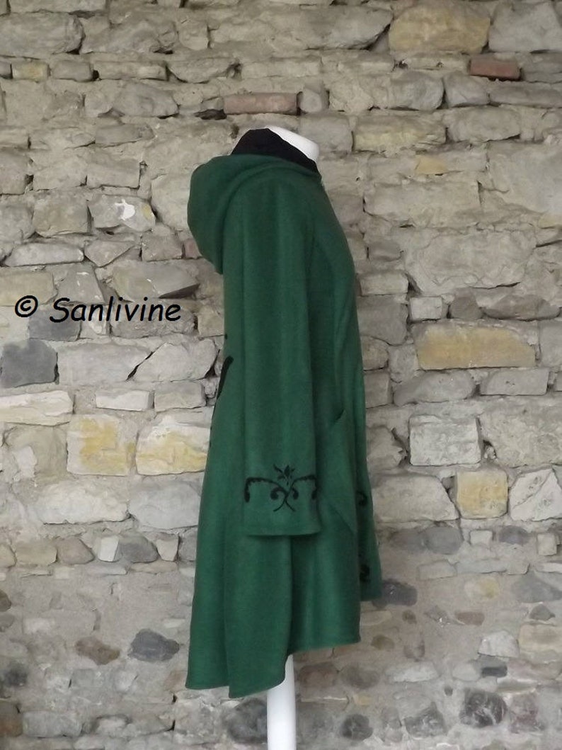 Longue veste femme grande Capuche elfique Elfrith en polaire vert sapin jacket green Elf hood image 3