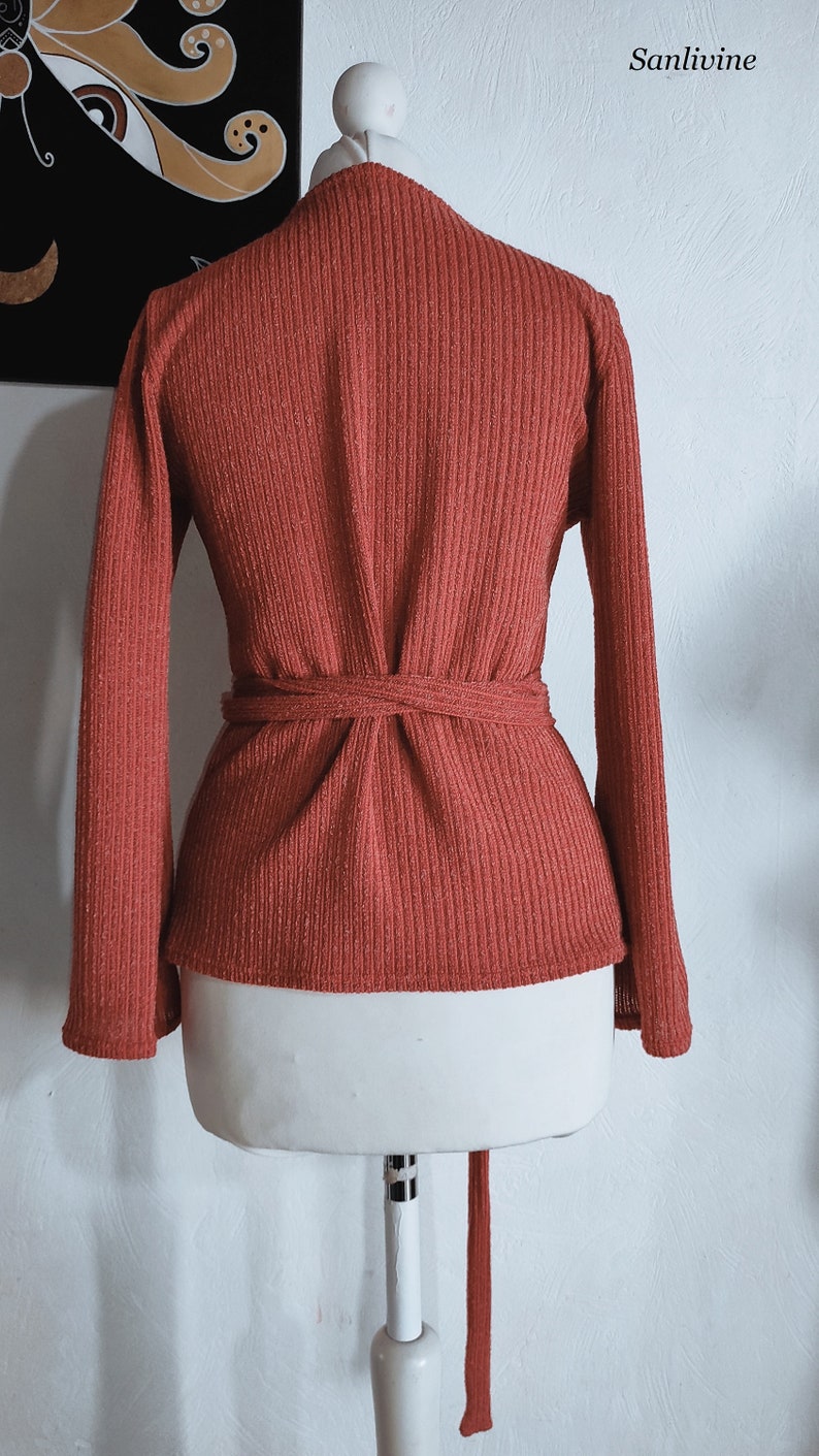 Sanlivine terra cota/brick wrap cardigan Tempérance cardigan in knitted knit image 4