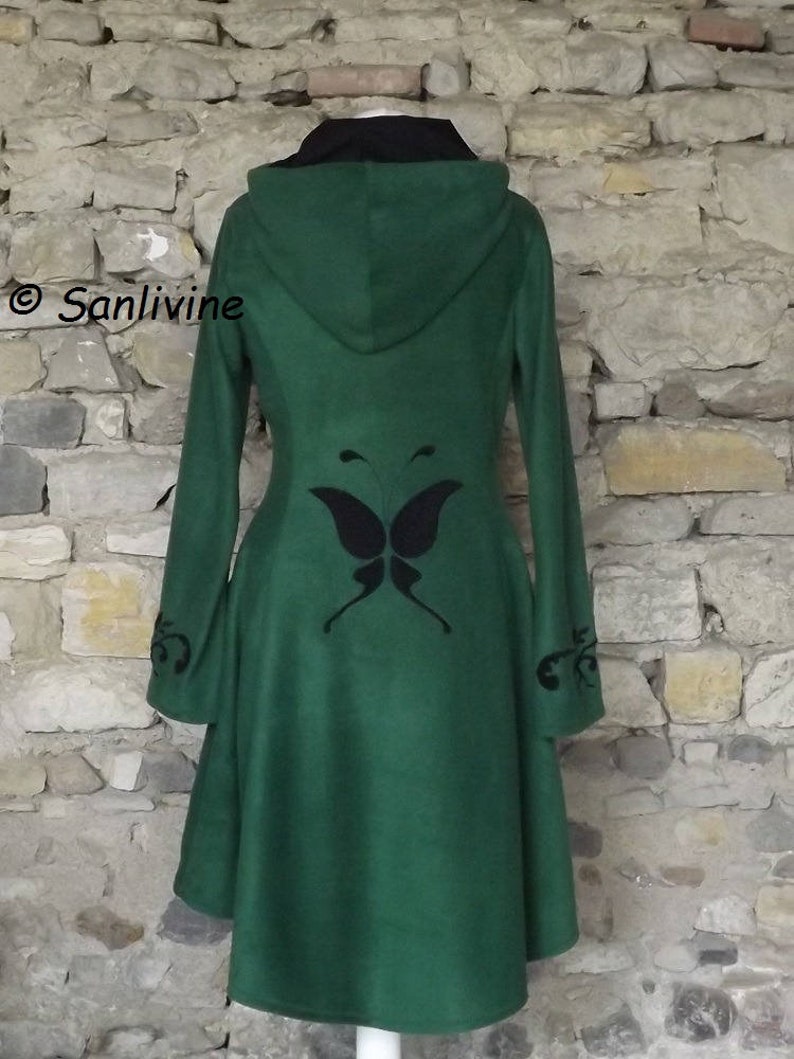 Longue veste femme grande Capuche elfique Elfrith en polaire vert sapin jacket green Elf hood image 1