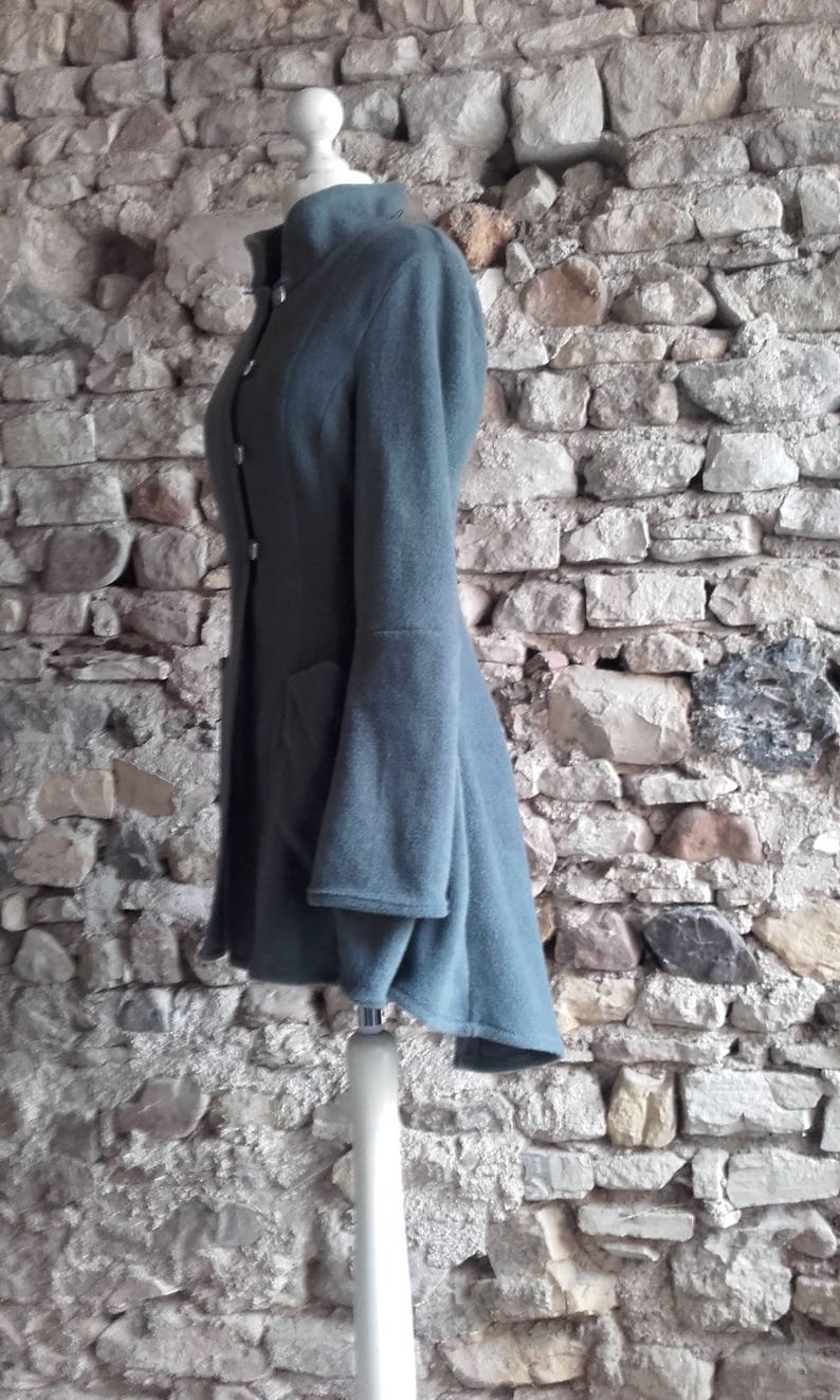 Manteau veste de fée Elfique Elmine manches mitaines et grande Capuche amovible en polaire gris Sanlivine image 5