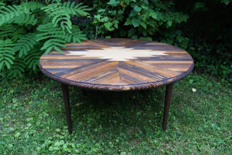 Round Navajo Aztec Native Boho Southwestern Mid Century Coffee Table