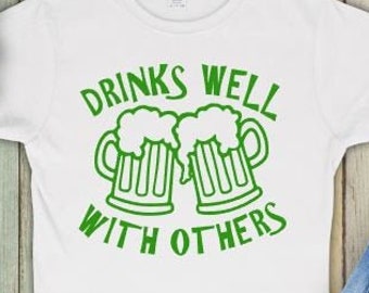 St Patricks Tshirt, Day Drink Tshirt, Drinks Well With Others Tshirt, Beer Drinker Tshirt, Paddy On Tshirt, Here to Party Tshirt, Funny Tee