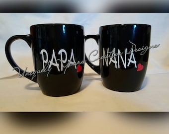 Nana and Papa Mug Set, Gifts for Grands, Oma and Opa Mug Set, New Grandparents Gift, Pregnancy Reveal, Black Coffee Mug, Personalized Gift