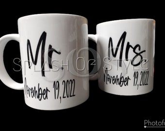 Mr Mrs Mugs, Hubby Wifey Mugs, Newlywed Coffee Mugs, Wedding Coffee Mugs, Wedding Gift Idea, White Coffee Mugs, Personalized Gift, Gift Set