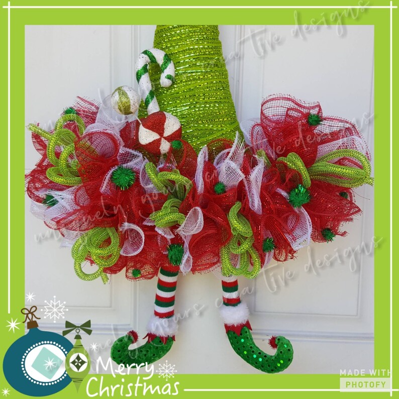 Elf Hat Elf Wreath Elf Christmas Wreath Santa Hat Wreath Etsy