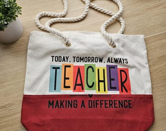 Teacher Tote Bag, Rope Handle Tote Bag, Teacher Making a Difference, Teacher Appreciation Gift, Canvas Tote Bag, Book Bag, Gift Idea