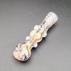 The BISHOP Thick Handblown Glass Chillum One Hitter Artist Glass Tobacco Pipe Flat Mouthpiece