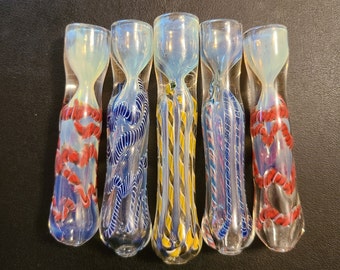 5-Pack Mystery Glass Chillum Surprise Tobacco Pipes, Handblown One Hit Bowl Smoking 1 Hitters