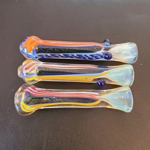 3-Pack Glass Tobacco Pipes, Multicolor Handblown Random Mystery Surprise Glass Chillums One Hitter Variety Pack