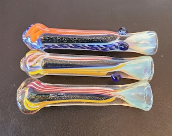3-Pack Glass Tobacco Pipes, Multicolor Handblown Random Mystery Surprise Glass Chillums One Hitter Variety Pack