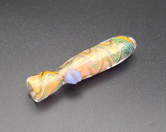 LAZY RIVER 3" Gold Fumed Glass One Hitter Tobacco Pipe Wig Wag Chillum With Roll Stopper