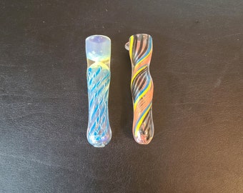 2-Pack Handblown Glass Chillum Mystery Surprise Pipes with BONUS Cleaning Brush