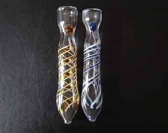 DOUBLE DRAGON 2-Pack Glass One Hitter Chillum Pinch Flat Mouthpiece Tobacco Pipes