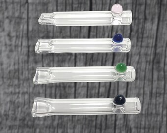 PINCHIE Tiny Glass One Hitter, Pinch Hitter Pipes, Tiny Travel Taster Bat, Thick 3" Inch Pinch Hitter Onie w/ Colorful Roll Stopper PINCHY