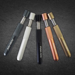 Push Pipe® MAX Self Ashing One-Hitters, 3&quot; Heavy Duty Dugout Pipes, Spring-Loaded Pocket Bats