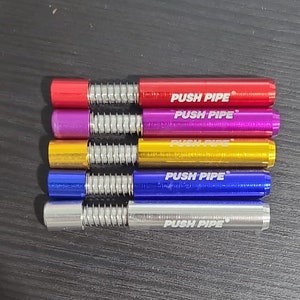 Self Clean One Hitters PUSH PIPE OG Shorts, 5-Pack, Spring Loaded Metal Ejecting Cleaning Single 1 Hit Pipes - 2 Inch Long for 3in Dugouts